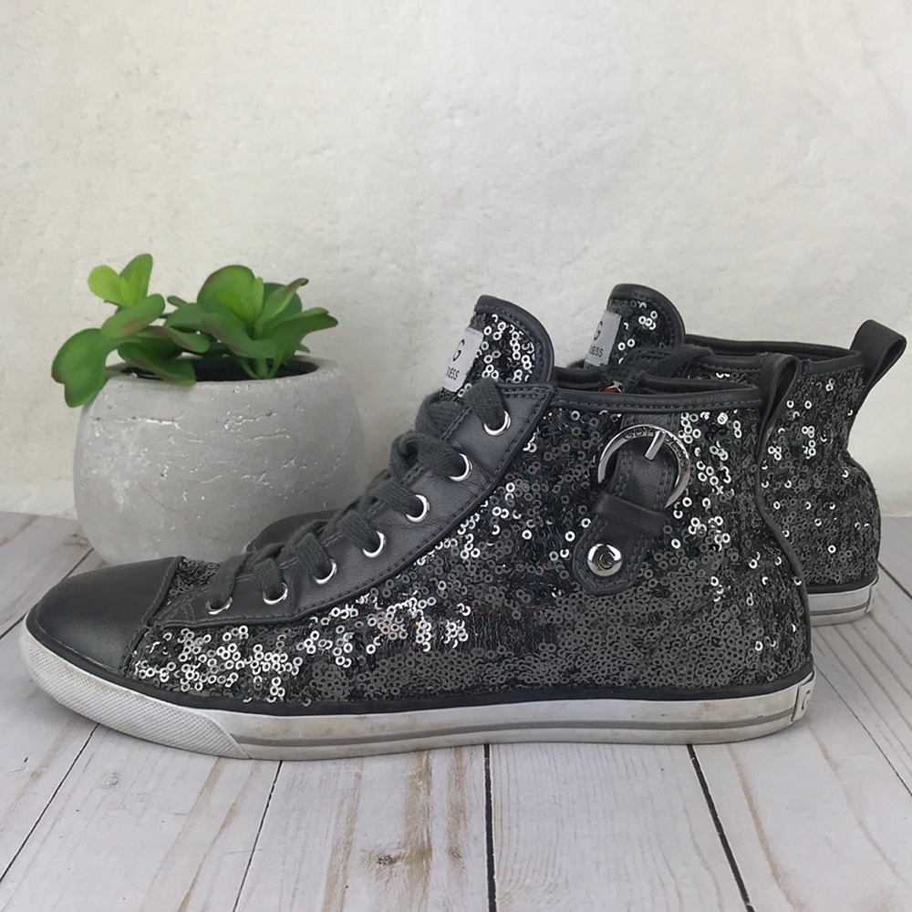 [ Guess ] High Top Sequin Sneakers